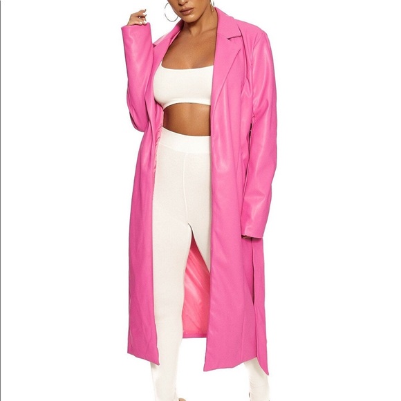 naked wardrobe Jackets & Blazers - Brand New- Hot pink faux leather trench coat